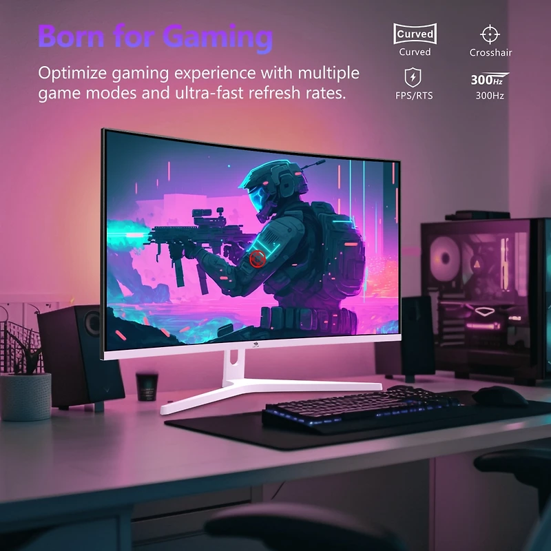 Z-edge UG27H-White 27 inch 1080P Full Hd 1920 x 1080 300 Hz 1 ms Curved Gaming Monitor, 16.7 Million Display Colors, FreeSync, Ultra-Slim Beze