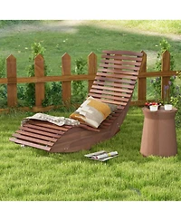 Gymax Acacia Wood Patio Chaise Lounge Chair Outdoor Rocking Chair w/ Slatted Design