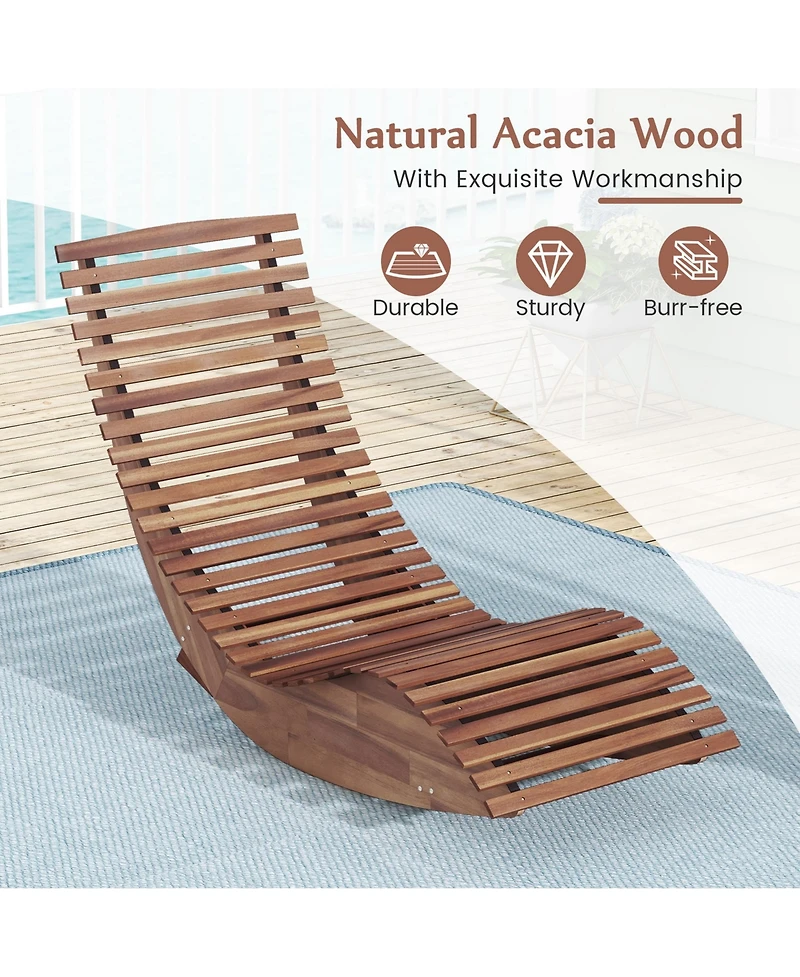 Gymax Acacia Wood Patio Chaise Lounge Chair Outdoor Rocking Chair w/ Slatted Design