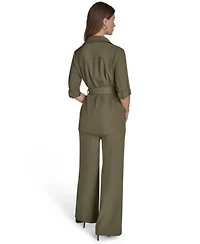 Halston Womens Soft Suiting Belted Utility Shirt Soft Suiting Wide Leg Pull On Pants