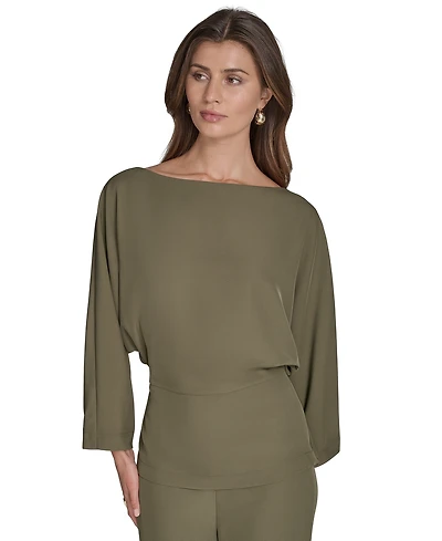Halston Women's Peplum 3/4-Sleeve Boat-Neck Top