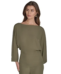 Halston Women's Peplum 3/4-Sleeve Boat-Neck Top