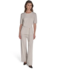 Halston Women's Metallic Tie-Waist Round-Neck Top