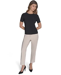 Halston Women's Jersey Zipper-Shoulder Short-Sleeve Top
