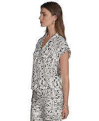 Halston Women's Printed V-Neck Cap-Sleeve Top