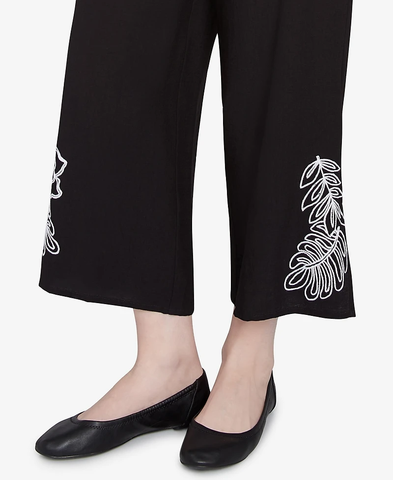 Ruby Rd. Petite Soft Tropical Fern Embroidered Capri Pants