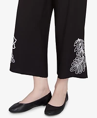 Ruby Rd. Petite Soft Tropical Fern Embroidered Capri Pants