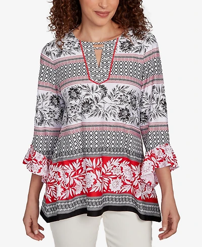 Ruby Rd. Petite Tropical Motif Stripe Puff Print Knit Top
