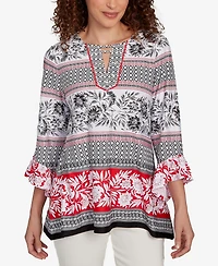 Ruby Rd. Petite Tropical Motif Stripe Puff Print Knit Top