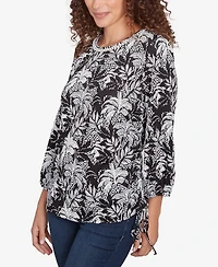 Ruby Rd. Petite Monotone Palms Puff Print Side Tie Top