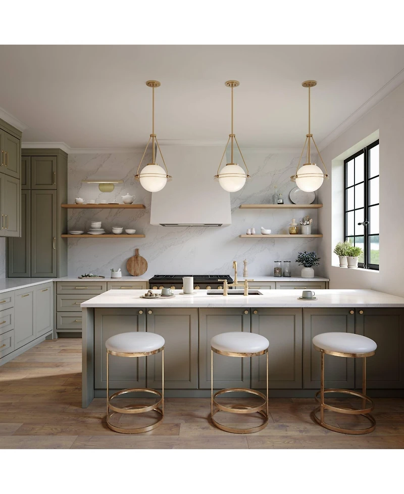 Saturna 13" Modern Pendant Ceiling Light Fixture Dining Room Over Table Kitchen Island Foyer Globe Hanging Round Soft Gold Finish White Glass Hal