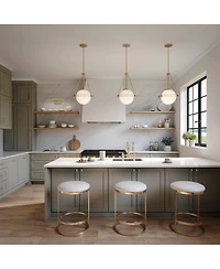 Saturna 13" Modern Pendant Ceiling Light Fixture Dining Room Over Table Kitchen Island Foyer Globe Hanging Round Soft Gold Finish White Glass Hal