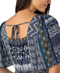 Liverpool Los Angeles Women's Square-Neck Elbow-Sleeve Woven Maxi Dress