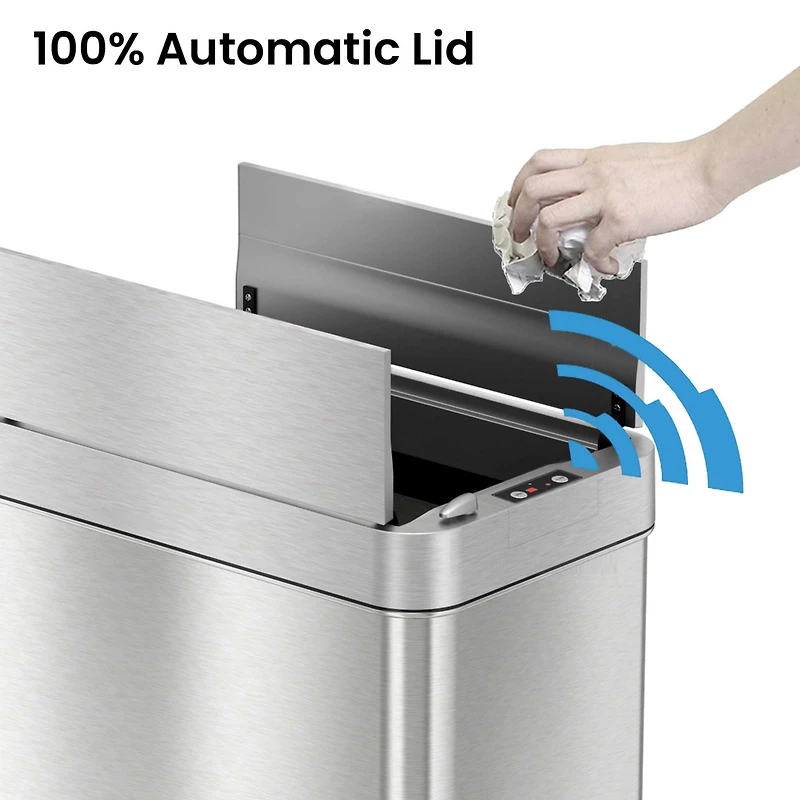 iTouchless Stainless Steel Wings Lid Sensor Kitchen Trash Can with AbsorbX Odor Filter