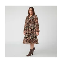 Estelle Thalia Blooms Pink Beige Floral Print Knee Length Dress