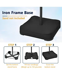 15 Ft Double-Head Patio Umbrella with Base Included Large Outdoor Solar Detachable Lights Rectangular Crank Market