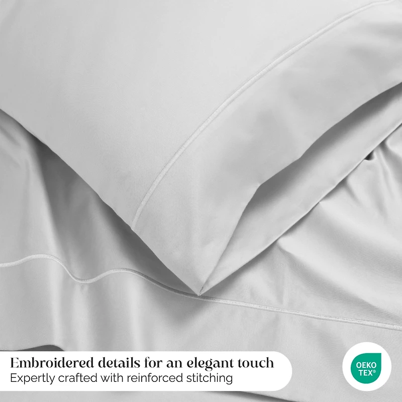 Superior Egyptian Cotton 1500 Thread Count Embroidered Marrow Stitch Hem Deep Pocket Sheet Set,Queen