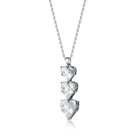 Cubic Zirconia Sterling Silver White Gold Plated Triple Heart Shape Pendant