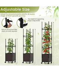 Raised Garden Bed with Plant Box Trellis and Lockable Wheels Adjustable Height