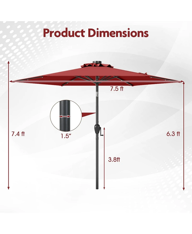 Slickblue Led Lighted Solar Patio Umbrella with Crank Mechanism – Perfect for Backyard, Poolside, or Balcony