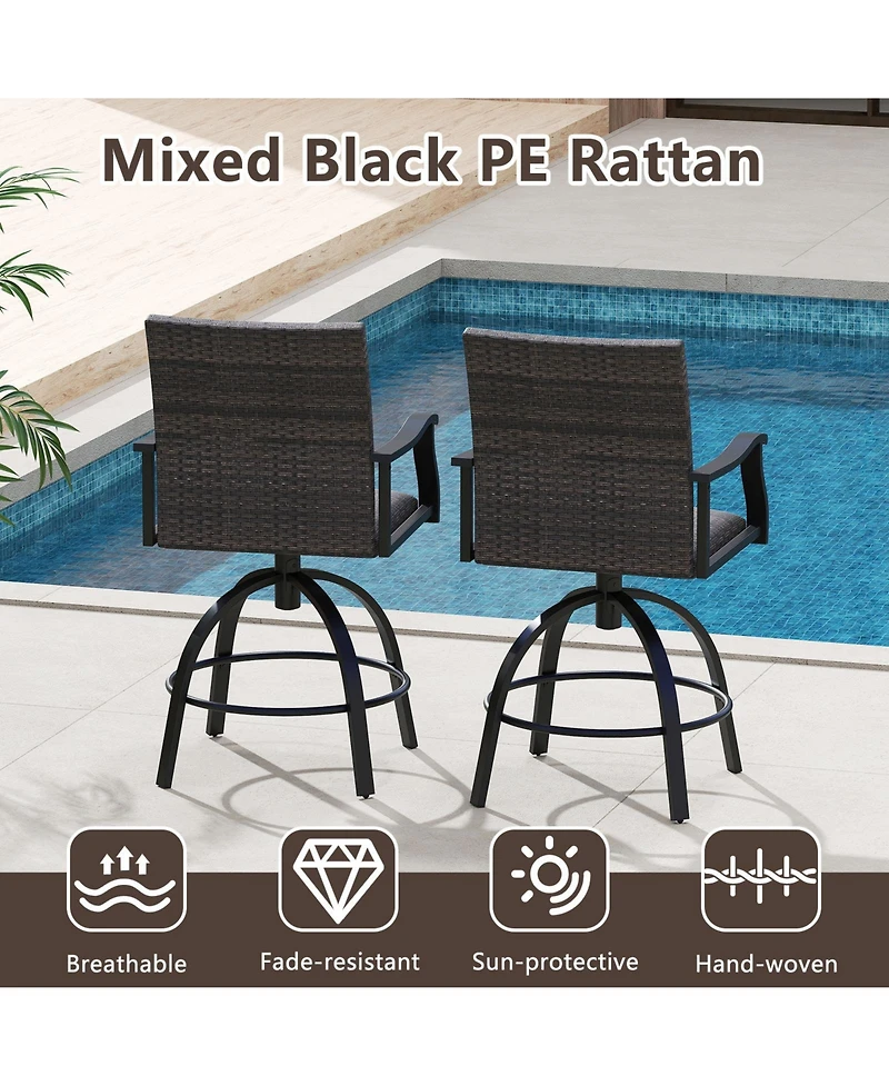 3 Pieces Pe Wicker Patio Swivel Bar Set with Quick-Drying Foam