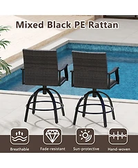 3 Pieces Pe Wicker Patio Swivel Bar Set with Quick-Drying Foam