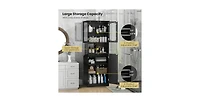 64.5 Inches Tall Bathroom Storage Cabinet with Frost Glass Doors and Shelves