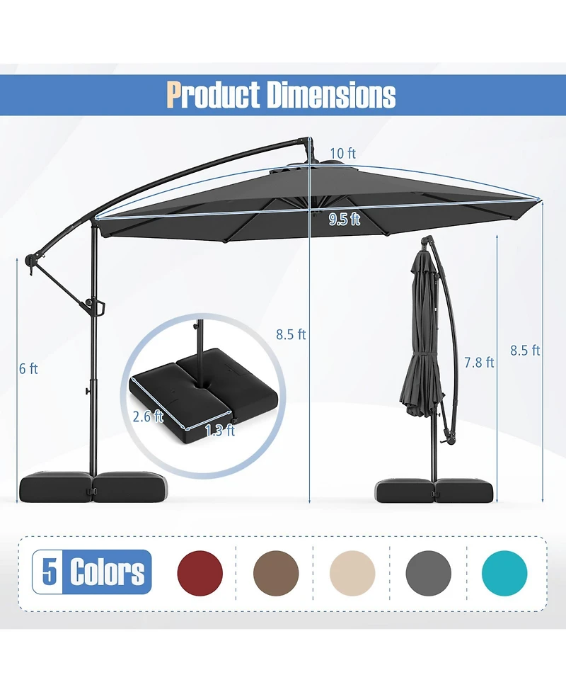 Offset Hanging Umbrella with Base Patio Cantilever Tilt