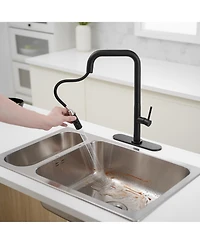 Single Handle Pull-Down Sprayer 1 Spray High Arc Kitchen Faucet With Deck Plate in Matte Black