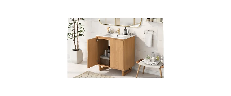 30 in. Modern Freestanding Bathroom Vanity Storage Solid Wood Cabinet Single Top Sink,2 Drawers