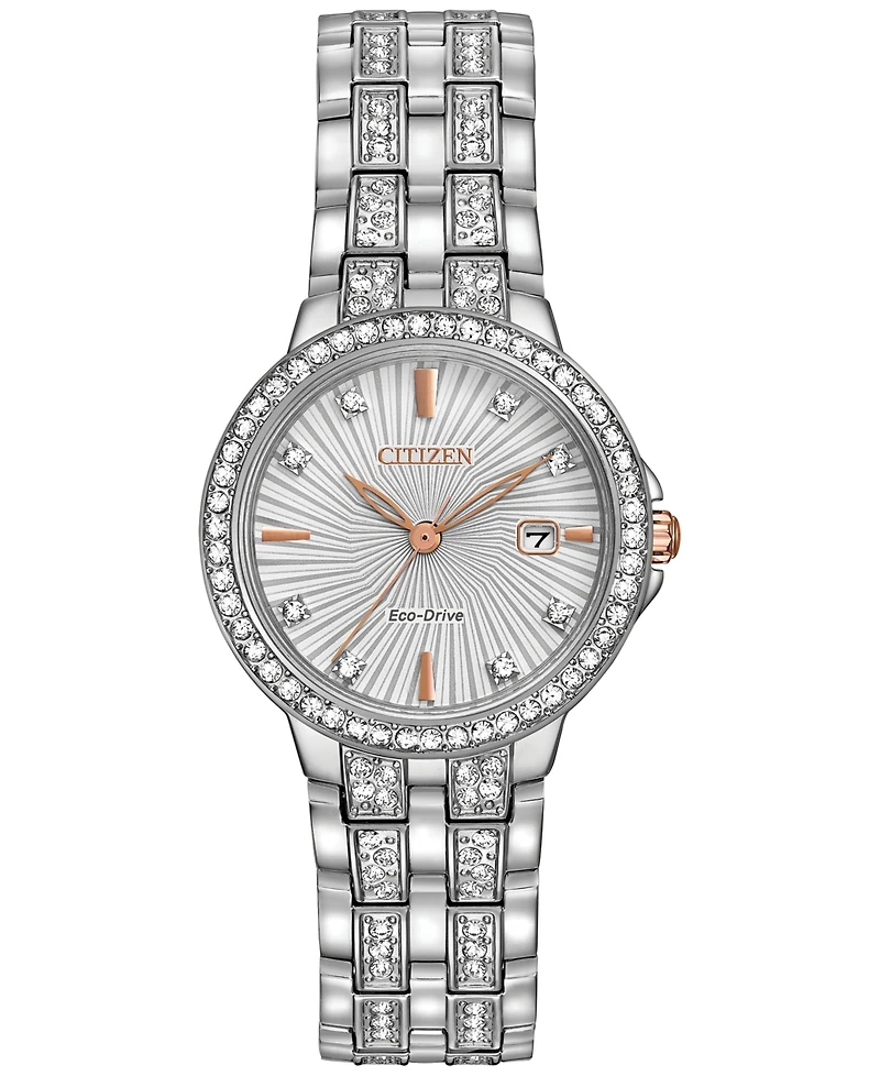 Citizen Women's Eco-Drive Crystal Accent Stainless Steel Bracelet Watch 28mm EW2340-58A