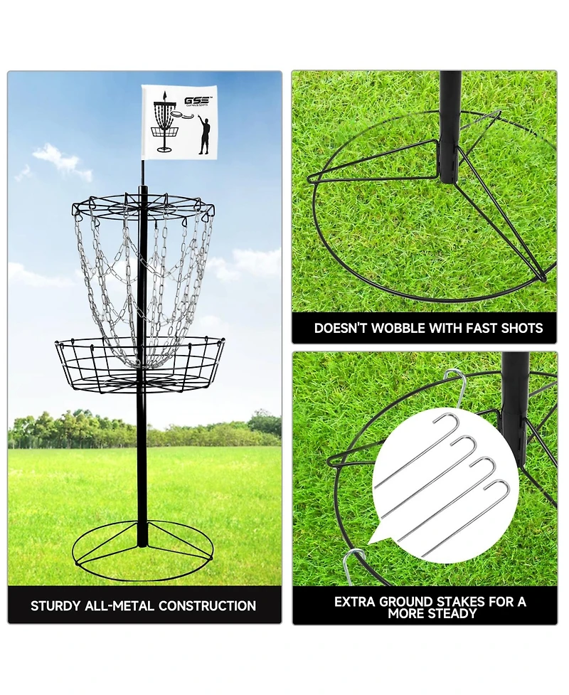 Portable 12-Chain,Disc Golf Targets Basket, Metal Flying Disc Practice Basket(Black/Blue/Orange/Red)