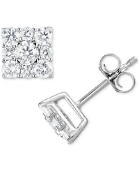 Forever Grown Diamonds Lab Grown Diamond Square Cluster Stud Earrings (1 ct. t.w.) in Sterling Silver