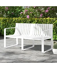 Weather-resistant Plastic 2-Person Bench with Curved Backrest