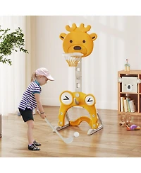 4-in-1 Toddler Height Adjustable Basketball Hoop with Ring Toss for 3+ Kids
