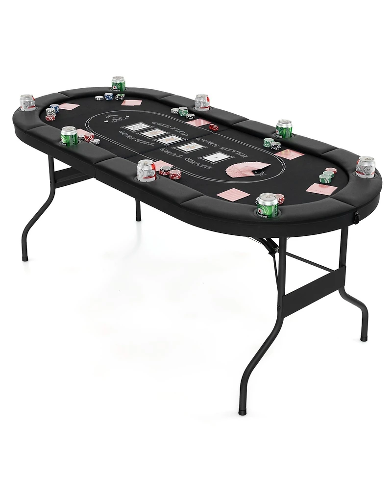Foldable Poker Table for 8 Players Portable Oval Card Board Game