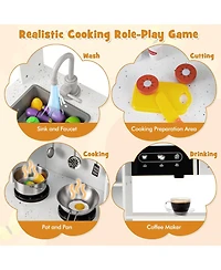 Pretend Play Kitchen Wooden Toy Set with Range Hood Real Sounds and Lights