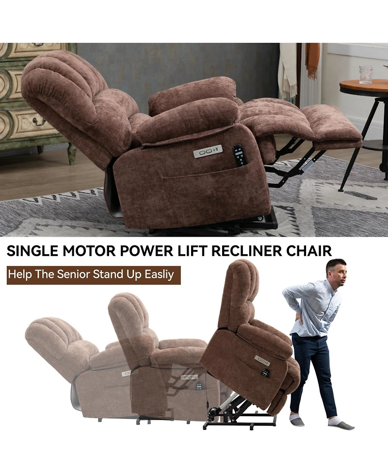 Casainc 23"W Seat High-Back Chenille Power Lift Recliner Chair with 8-Point Vibration Massage and Lumbar Heating