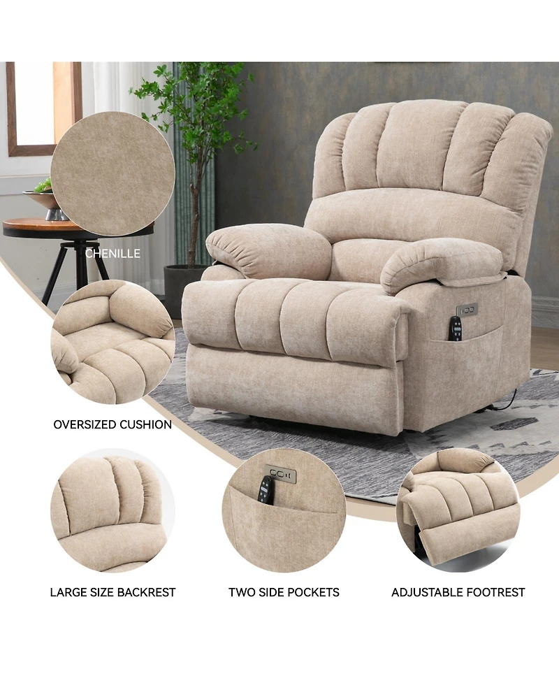 Casainc 23"W Seat High-Back Chenille Power Lift Recliner Chair with 8-Point Vibration Massage and Lumbar Heating