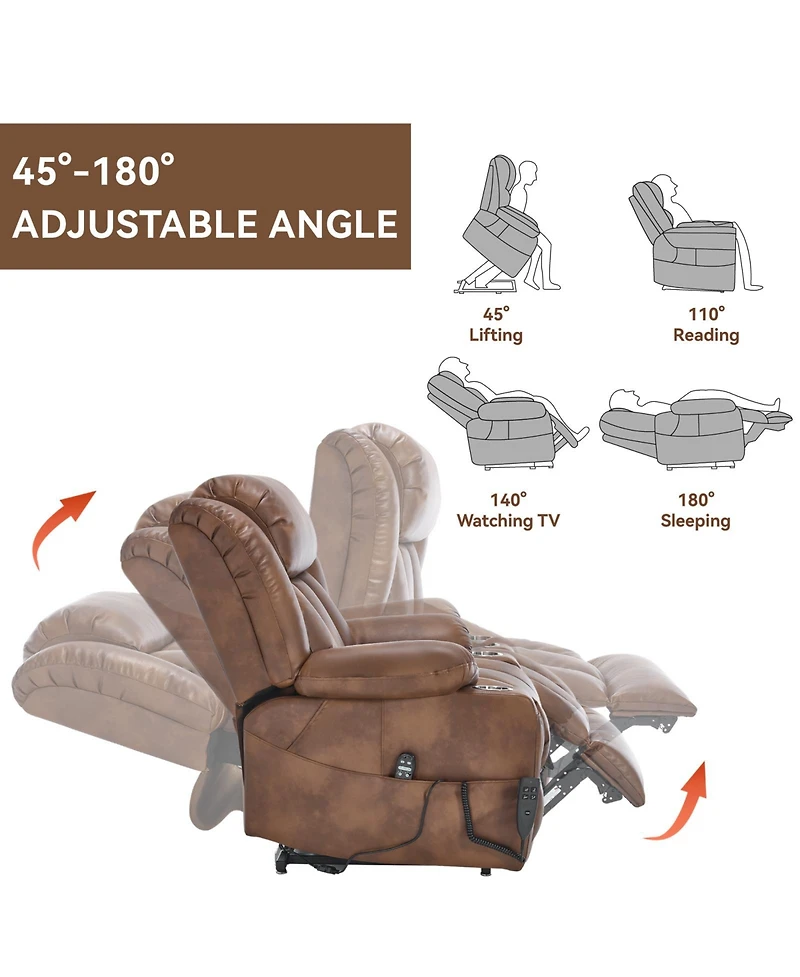 Dual Motor Infinite Position Up to 350 Lbs Leatheraire Power Lift Recliner Chair, Heavy Duty Motion Mechanism with 8-Point Vibration Massage and Lumba