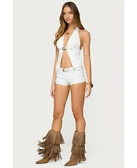 Edikted Women's Ciel Split Front Denim Halter Top