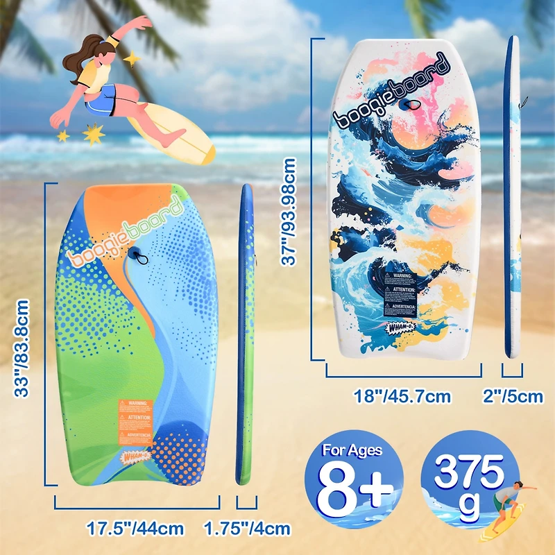 Wham-o Body Board with Wrist Leash Fiberclad Cover Phuzion Core Crescent Tail - Curve/Wave