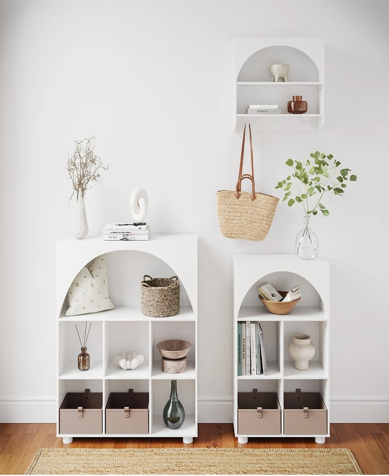 Sourcing Solutions Arched 34" Solid Wood 6 Cubby Entryway Shoe Rack Storage Organizer Cabinet