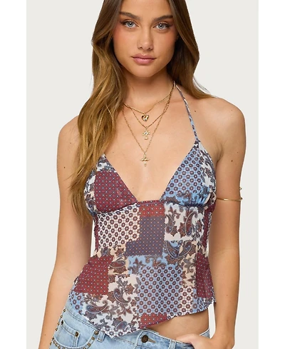 Edikted Women's Mixed Patchwork Backless Halter Top