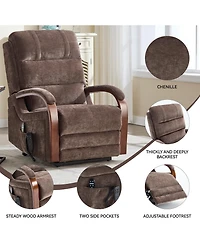 Power Chenille Lift Recliner Chair Dual Motor Infinite Position Up to 350 Lbs with Solid Wood Armrests, Heat Massage and Heavy Duty Motion Mechanism