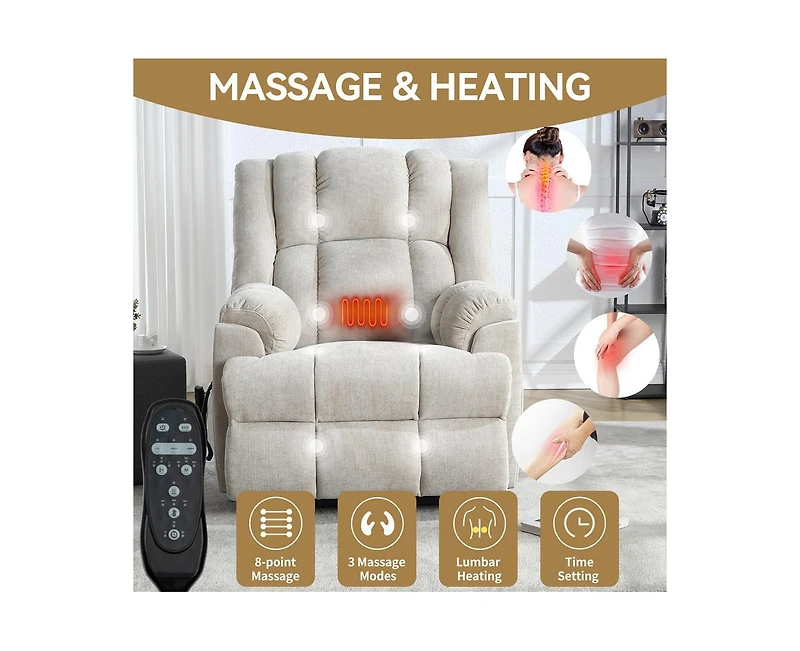 Dual Motor Heat Massage Power Lift Recliner Chair, Up to 350 lbs, Medium-Firm, Heavy-Duty with Remote