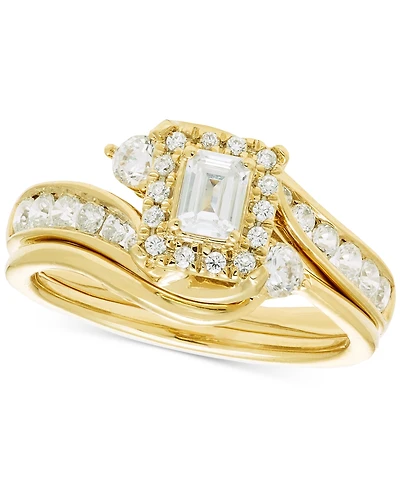 Diamond Emerald-Cut Halo Swirl Bridal Set (1 ct. t.w.) in 14k Gold