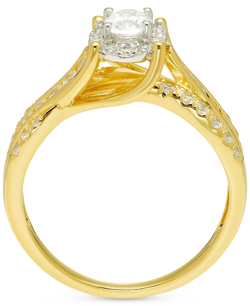 Diamond Oval Halo Multi-Row Engagement Ring (1 ct. t.w.) in 14k Two-Tone Gold