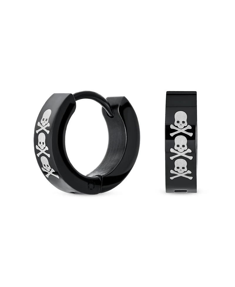 Bling Jewelry Biker Jewelry Small Halloween Skull Hoop Kpop Huggie Earrings Stainless Steel