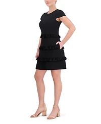 Eliza J Petite Stretch Crepe Jewel-Neck A-Line Dress